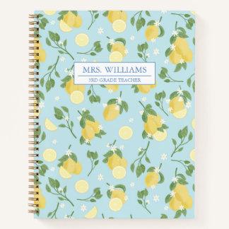 Personalized Lemon Light Blue Spiral Notebook