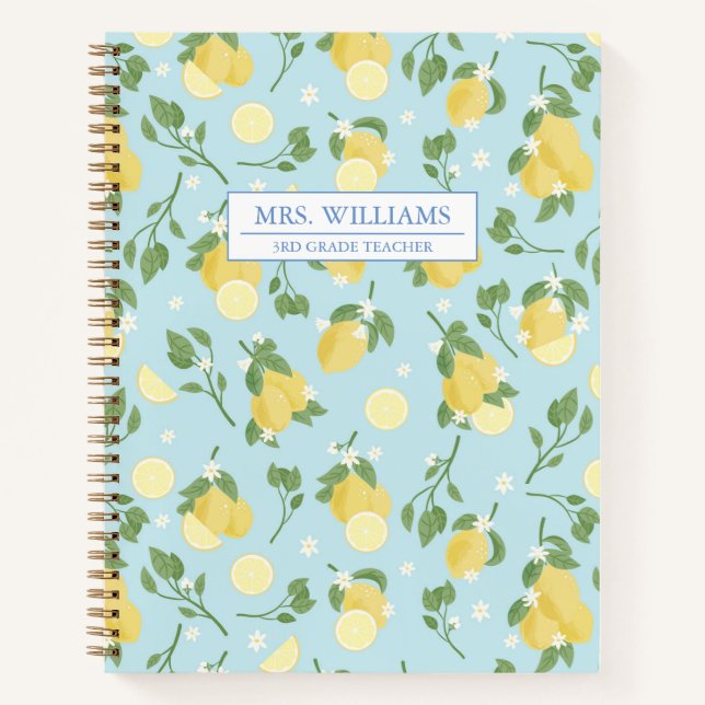 Personalized Lemon Light Blue Spiral Notebook (Front)