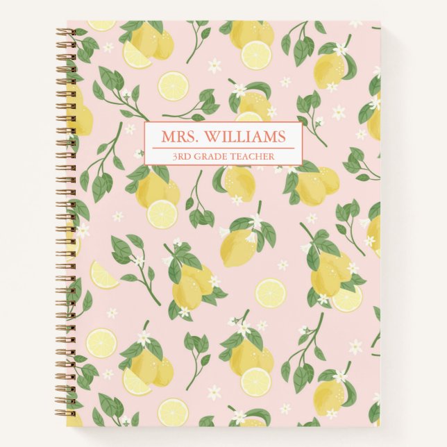 Personalized Lemon Light Pink Spiral Notebook (Front)