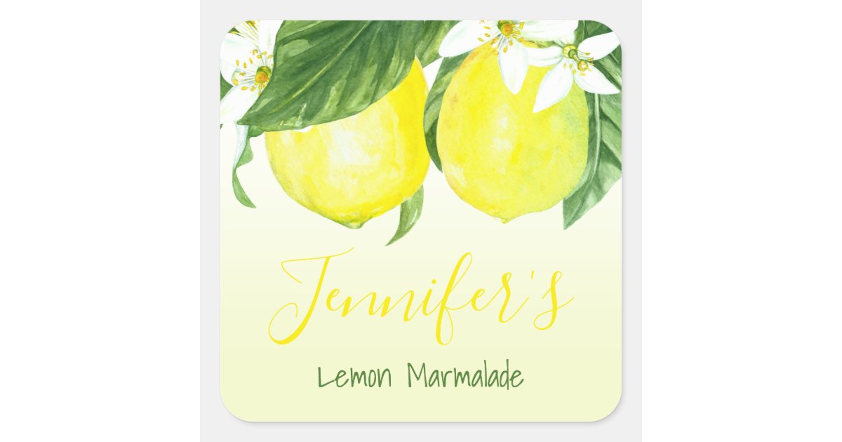 Personalized Lemon Marmalade Canning Jar Square Sticker | Zazzle