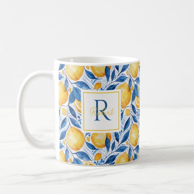 Personalized Lemon Mug with Name & Initial (Left)