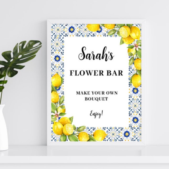 Personalized Lemon on blue tiles Flower Bar Sign (Creator Uploaded)