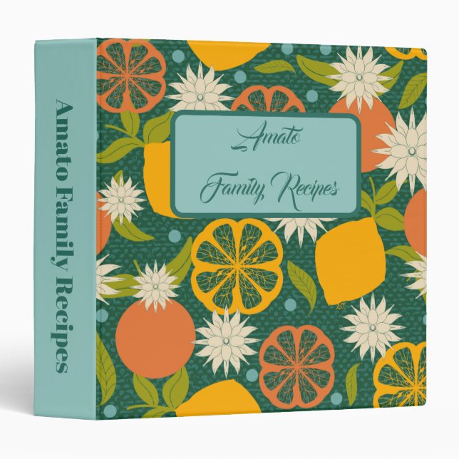 Personalized Lemon Orange Family Recipe 3 Ring Binder (Front/Spine)