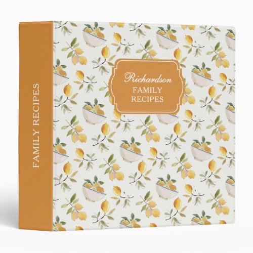 Personalized Lemon Pattern Family Recipe Binder