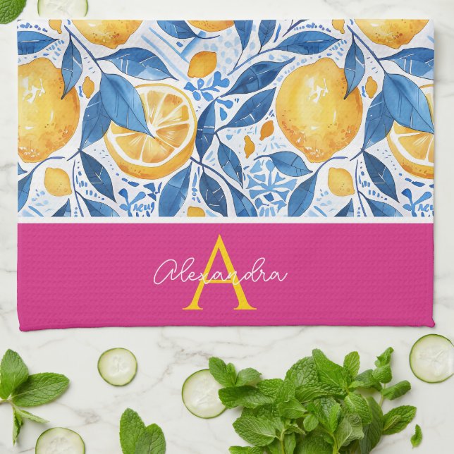 Personalized Lemon Pattern Kitchen Towel (Folded)