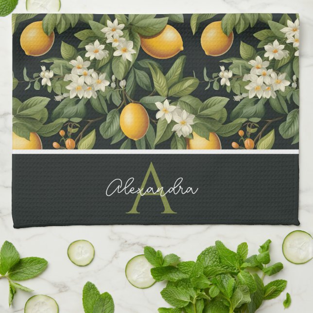 Personalized Lemon Pattern Kitchen Towel (Folded)