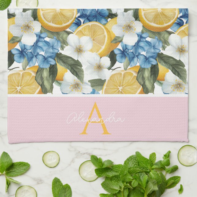 Personalized Lemon Pattern Kitchen Towel (Folded)