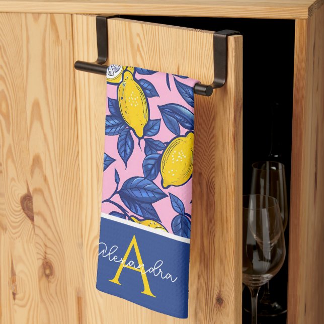 Personalized Lemon Pattern Kitchen Towel (Thirds Fold)