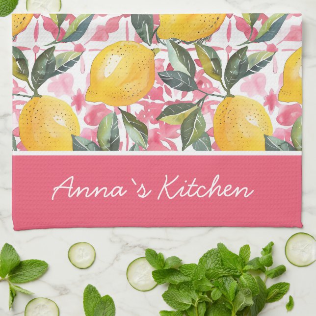 Personalized Lemon Pattern Kitchen Towel (Folded)