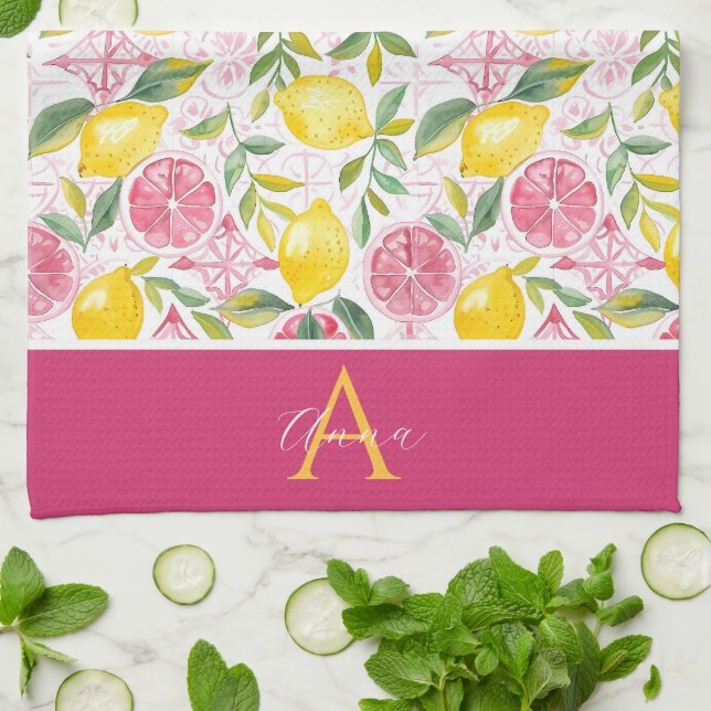 Personalized Lemon Pattern Kitchen Towel (Folded)