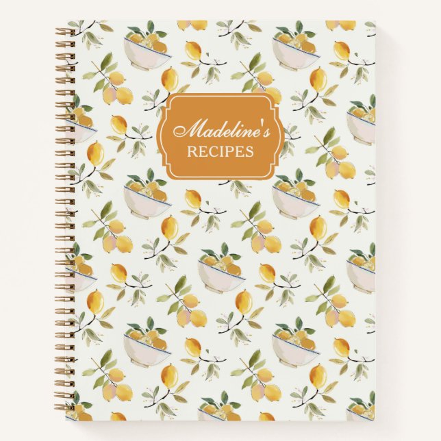 Personalized Lemon Pattern Recipe Book (Front)