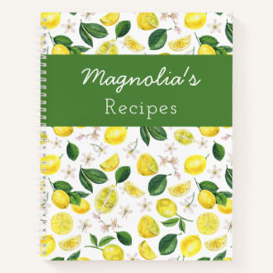Personalized Lemon Pattern Recipe Notebook