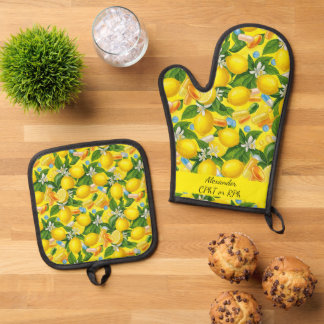 Personalized Lemon & Pills Pharmacy Kitchen Oven Mitt & Pot Holder Set