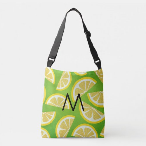 Personalized Lemon Slices on Lime Green Background Crossbody Bag