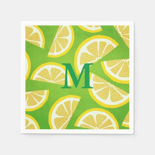 Personalized Lemon Slices on Lime Green Background Napkins