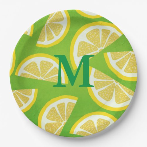 Personalized Lemon Slices on Lime Green Background Paper Plates