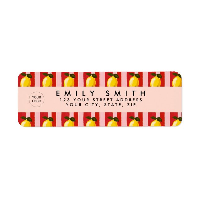 Personalized Lemon Stripe Pattern Yellow Lemons  Label (Front)