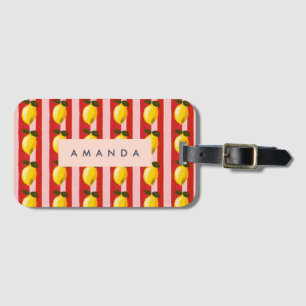 Personalized Lemon Stripe Pattern Yellow Lemons  Luggage Tag