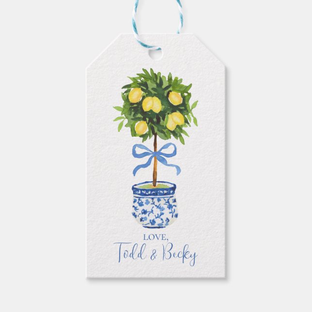 Personalized Lemon Topiary, Chinoiserie  Gift Tags (Front)