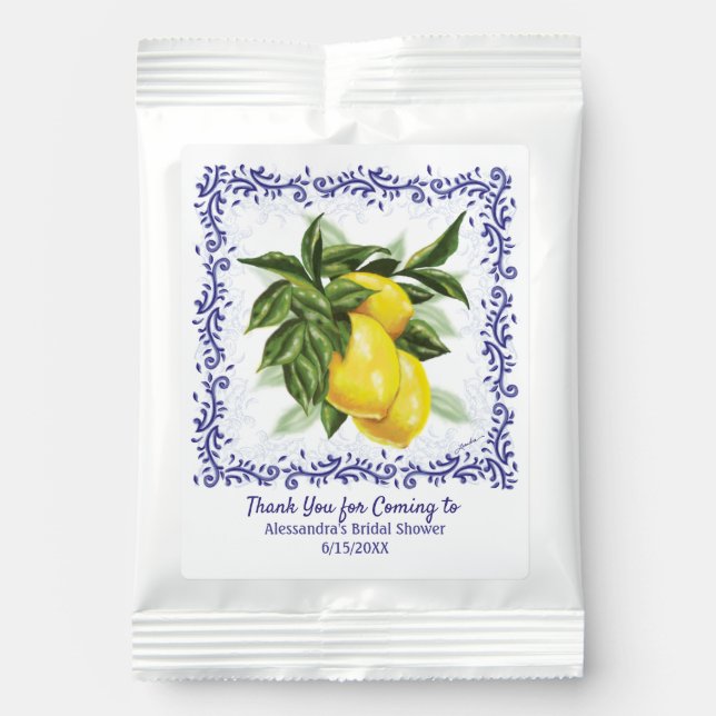 Personalized Lemonade Blue Toile Lemons Lemonade Drink Mix (Front)