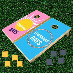 Personalized Lemonade Days Summer Beach House Wood Cornhole Set