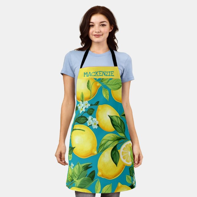 Personalized Lemonade Floral All-Over Print Apron (Worn)