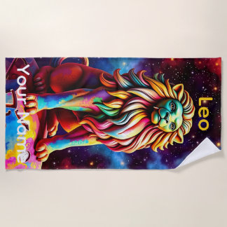 Personalized Leo Astrology Sign Beach Towel