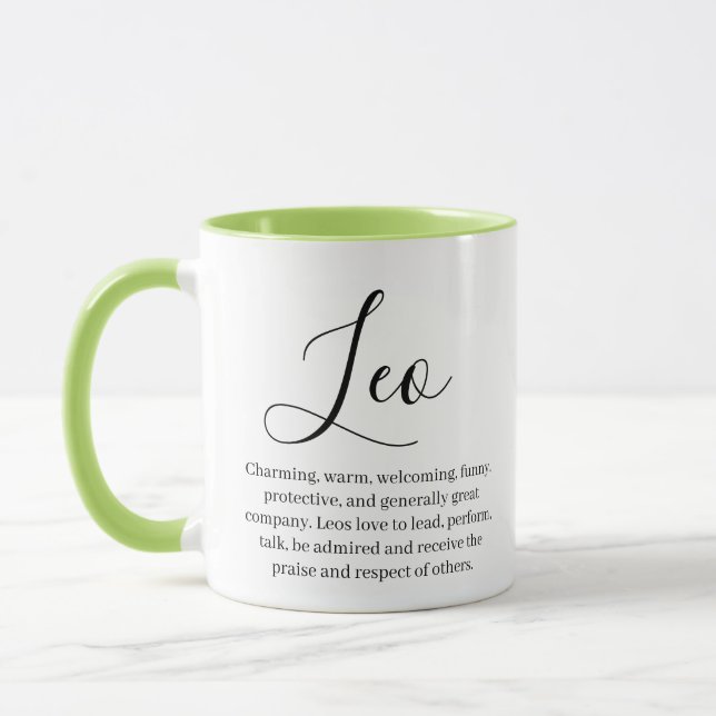 Personalized Leo Zodiac sign Name and traits Mug (Left)