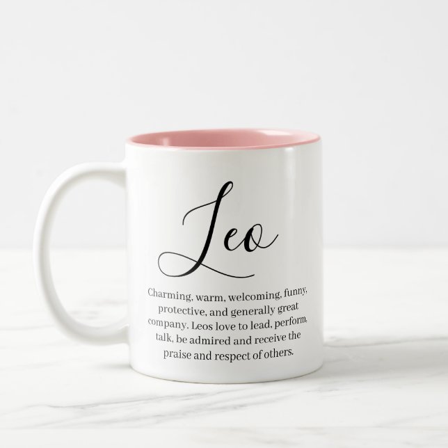Personalized Leo Zodiac sign Name and traits Two-Tone Coffee Mug (Left)