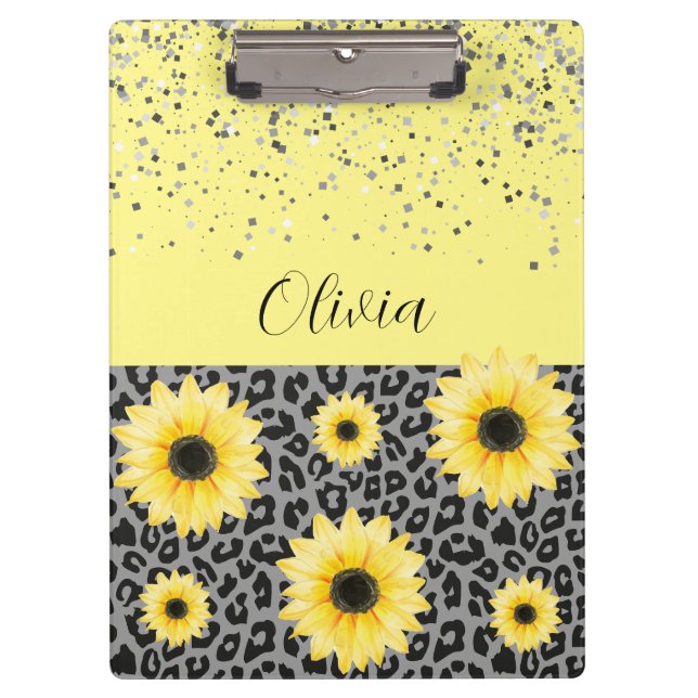 Personalized Leopard and Sunflowers Clipboard (Front)