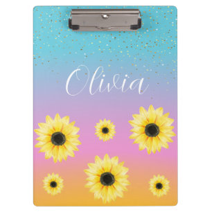 Personalized Leopard and Sunflowers Clipboard