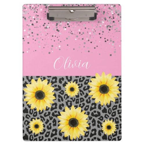 Personalized Leopard and Sunflowers Clipboard