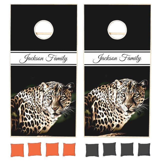Personalized Leopard Black  CornHole Bean Bag Game (Set)