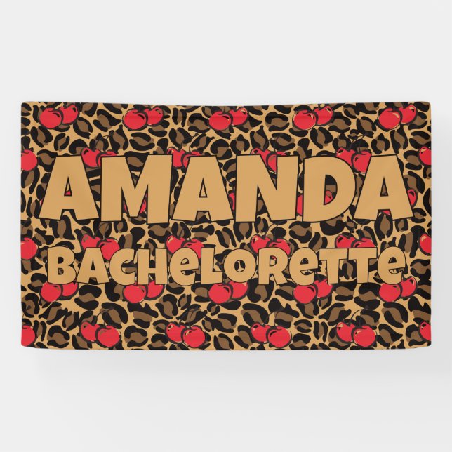 Personalized Leopard Cherries Bachelorette Party Banner (Horizontal)