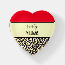 Personalized Leopard Cream Heart Paperweight