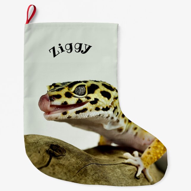 Personalized Leopard Gecko Lizard Large Christmas Stocking (Front)