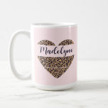 Personalized Leopard Heart Pink Tall Coffee Mug<br><div class="desc">This tall 15 oz coffee mug features a soft pink jelly background,  leopard heart,  and your name in brush script typography on both sides.</div>