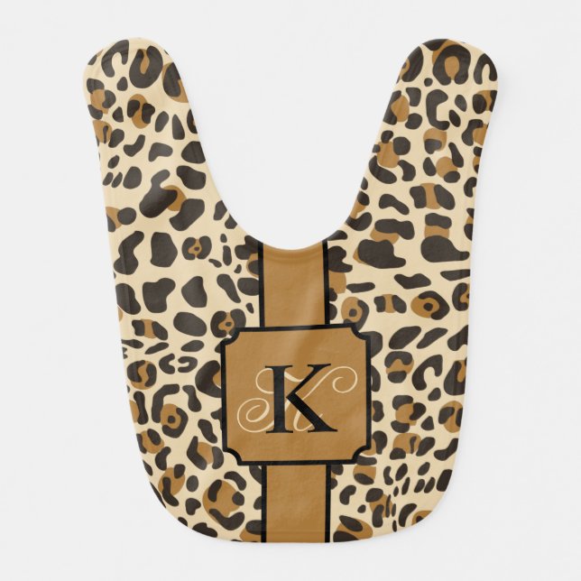 Personalized Leopard Jaguar Animal Print Pattern Baby Bib (Front)