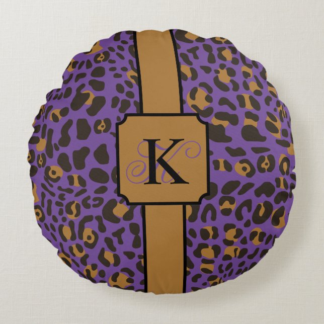 Personalized Leopard Jaguar Animal Print Pattern Round Pillow (Front)
