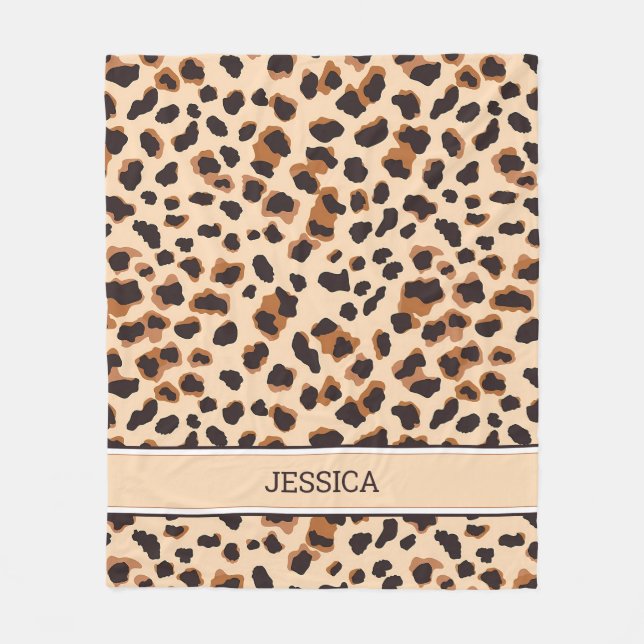 Personalized Leopard Pattern Brown Wild Cat Spot Fleece Blanket (Front)