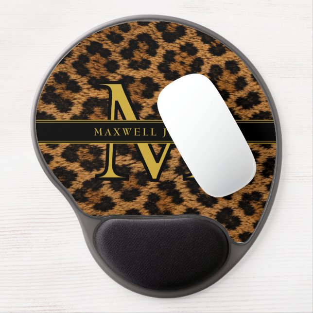 Personalized Leopard Pattern Name Stylish Gel Mouse Pad (Left Side)