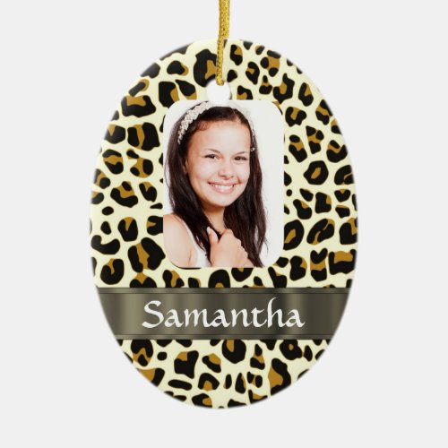 Personalized leopard print ceramic ornament