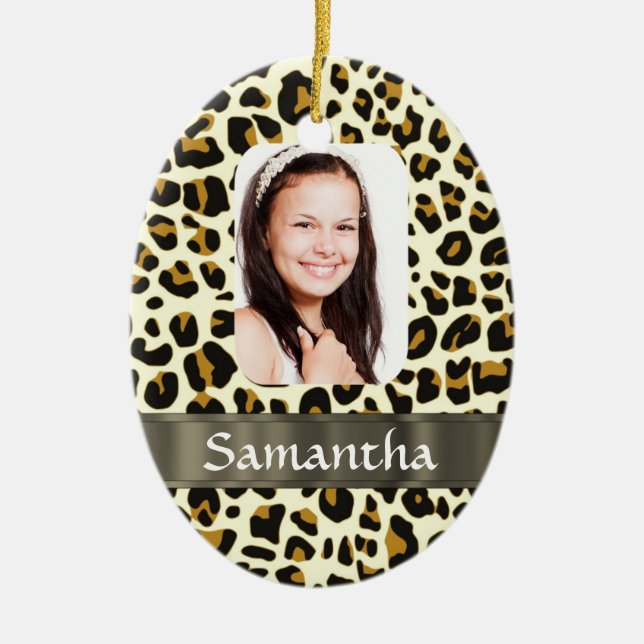 Personalized leopard print ceramic ornament (Front)