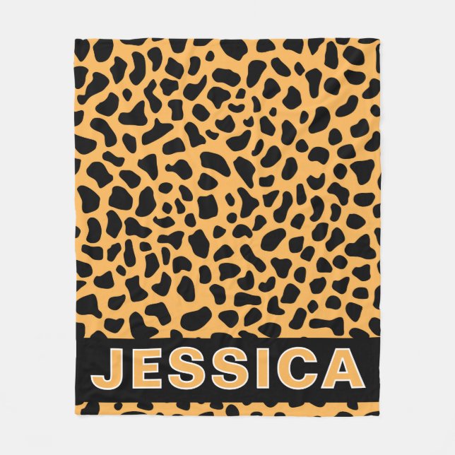 Personalized Leopard Print Custom Name Wild Animal Fleece Blanket (Front)