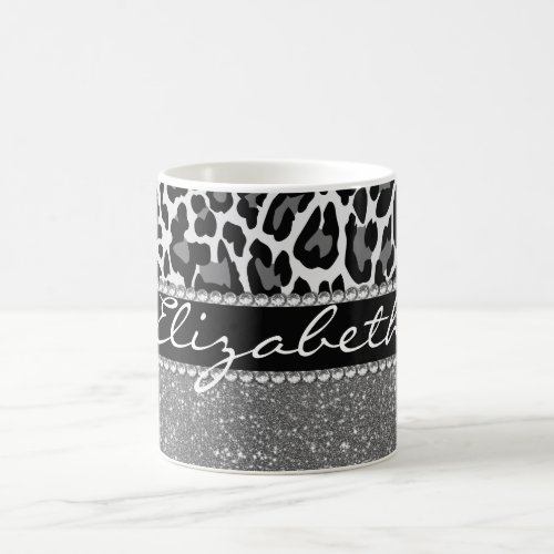 Personalized Leopard Print Glitter Coffee Mug