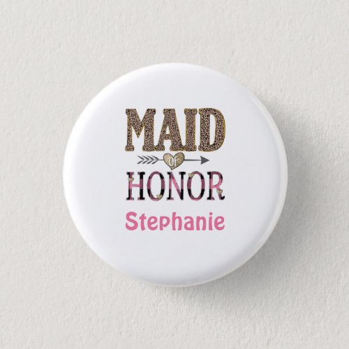 Personalized Leopard Print Maid of Honor Gift  Button