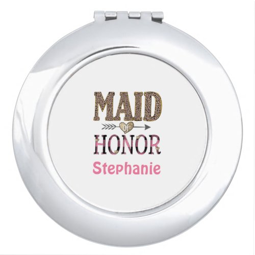 Personalized Leopard Print Maid of Honor Gift  Compact Mirror