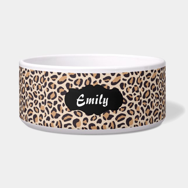 Personalized Leopard Print Pet Feeding Bowl (Front)