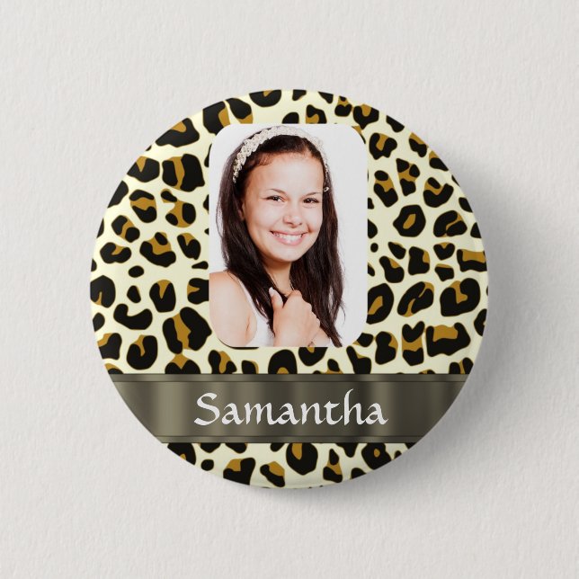 Personalized leopard print pinback button (Front)
