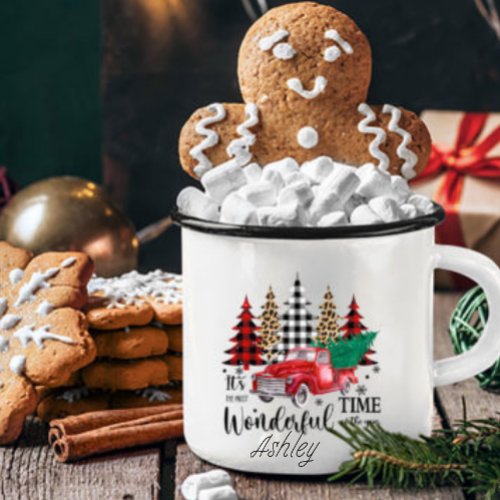 Personalized Leopard print plaid Christmas tree  Coffee Mug